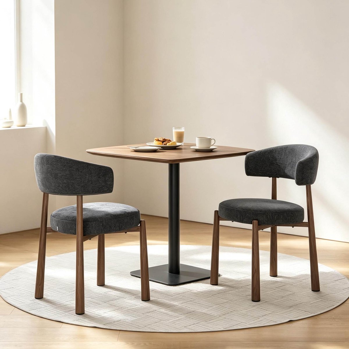 STILVORA Eetkamerstoel - Kuipstoel - Set van 2 - Comfortabel Met Ergonomische Rugleuning - Voor Eetkamer En Keuken - Chenille Grijs