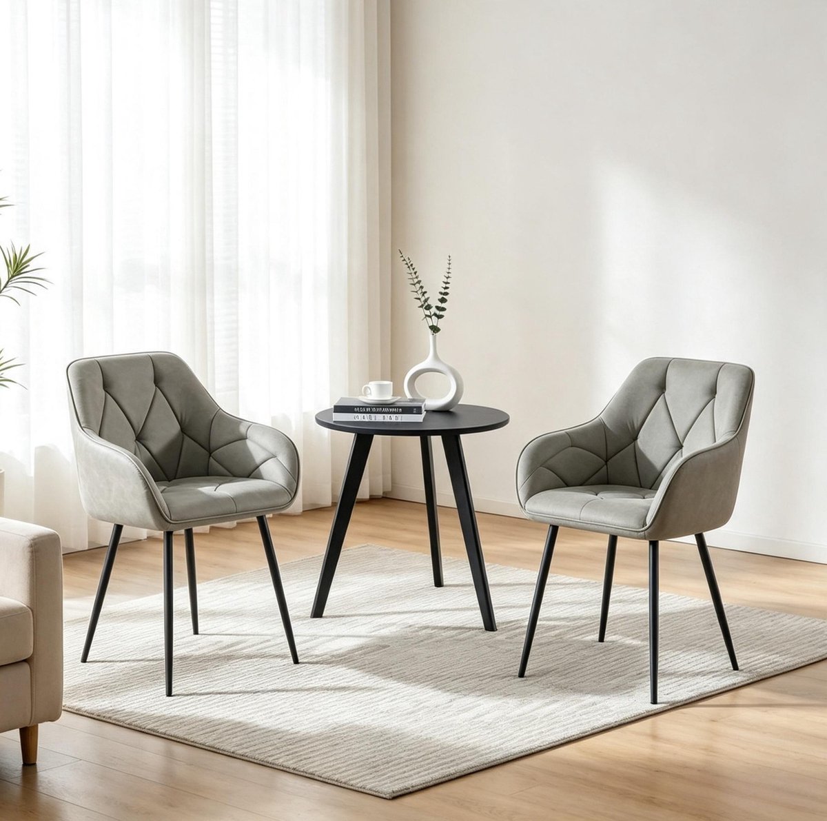 STILVORA Eetkamerstoel Set Van 2 Kuipstoel Met Armleuning Ergonomisch Gevoerd In Donkergrijs Voor Eetkamer Woonkamer Kunstleer Metaal