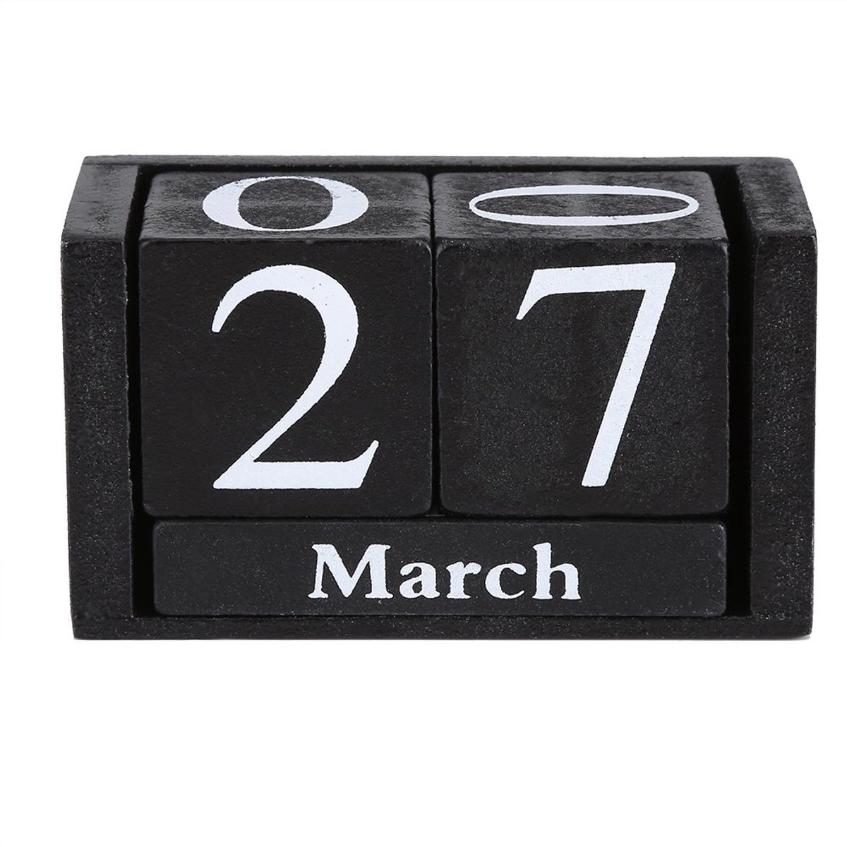 Vintage houten eeuwigdurende desktopkalender houten blok maand datumweergave thuiskantoor decoratie (zwart) - ShopVlot