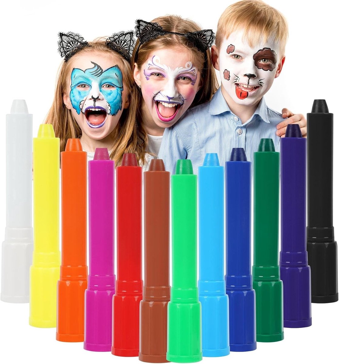 Kleurrijke Gezichtsverf Stiften Set met 12 Kleuren, Niet-Toxische Body Crayons voor Kinderen, Perfect voor Carnaval, Cosplay en Feestjes