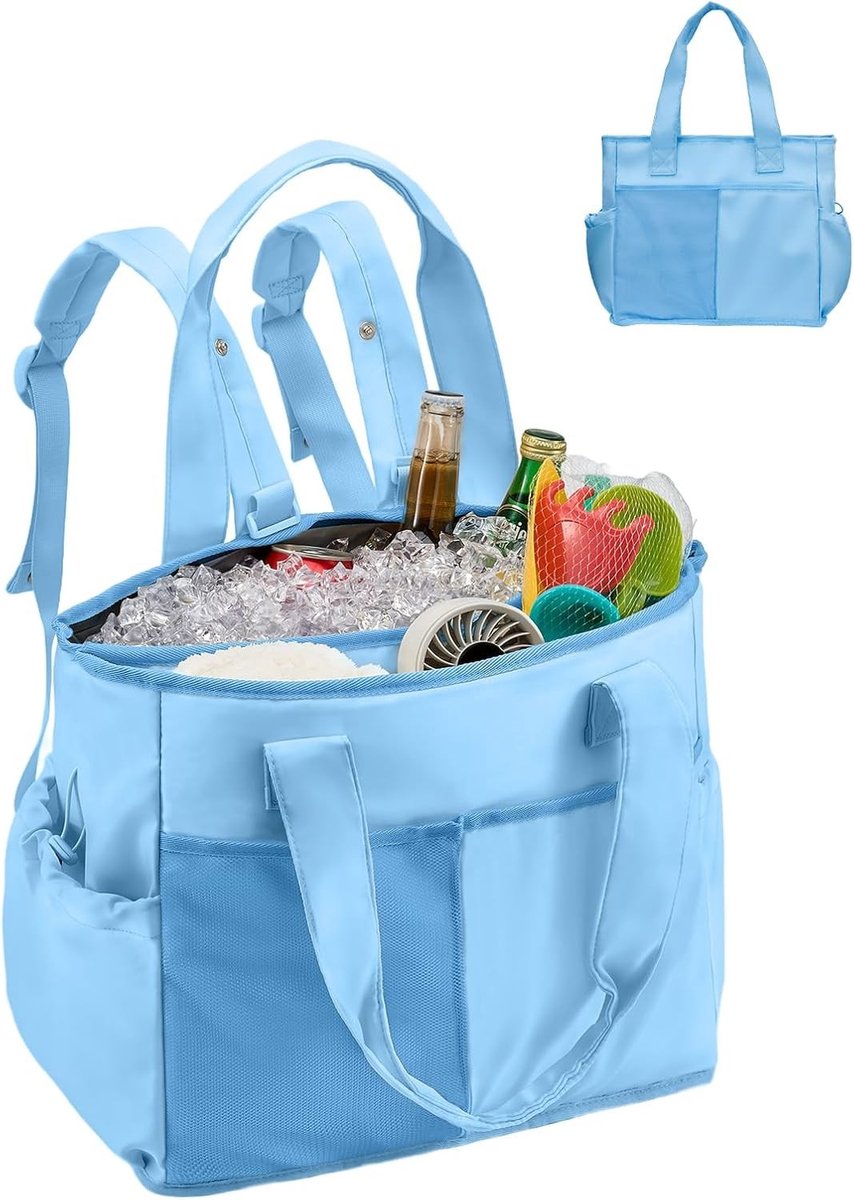 Vouwbare koel tas met 12 uur koeling, lekvrij en warmte-isolerend, perfect voor winkelen, picknicks, strand, reizen en kamperen