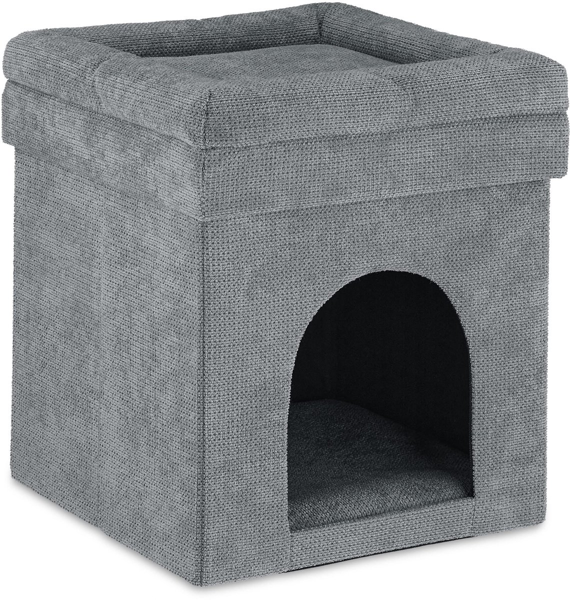 Famanu – Opvouwbare kattenmand poef, holletje voor katten en kleine honden, stoffen hocker, 42 x 38 x 38 cm, grijs