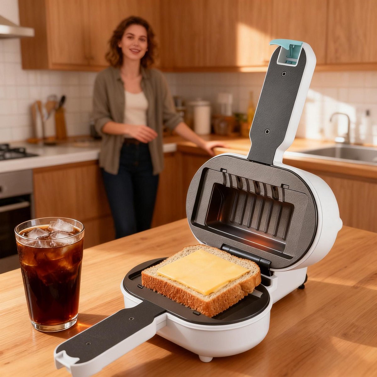 Mini-ovensandwichmaker wafelijzer geschikt voor ontbijt lunch en diner Ideaal voor keukens appartementen studentenkamers en restaurants Maakt wafels cheesecake en hamburgers 15*8,5*20 cm wit