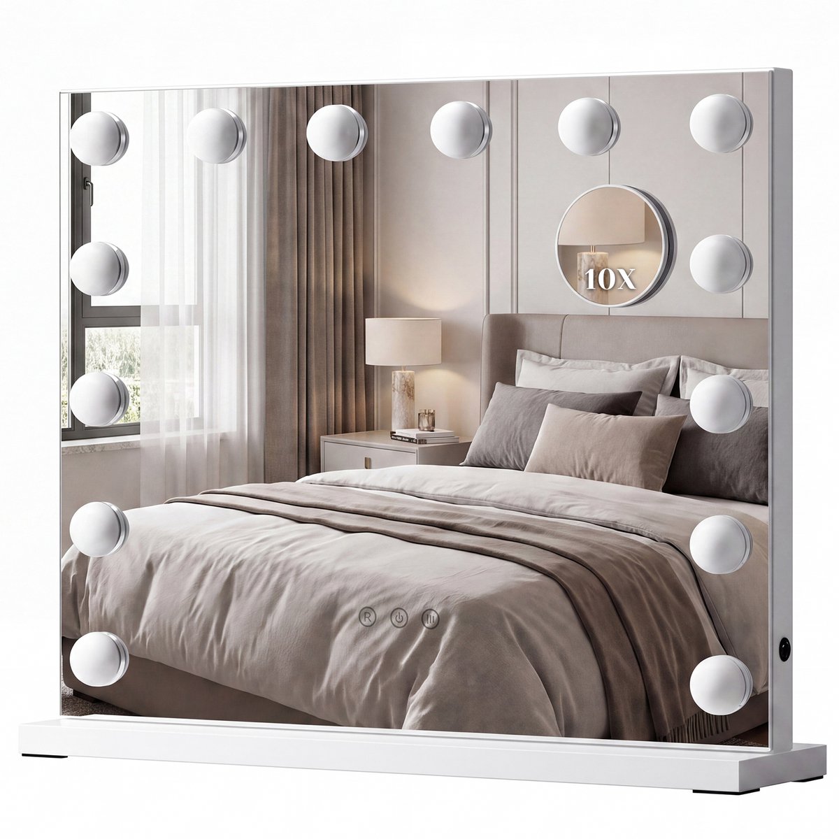 Auralum MAX Make-up Spiegel met Verlichting - Hollywood Spiegel - 50x42CM - 14 LED Lampen - 3 Lichtkleuren - Dimbaar - 10x Vergroting - Smart Touch - USB Oplaadpoort - Wit