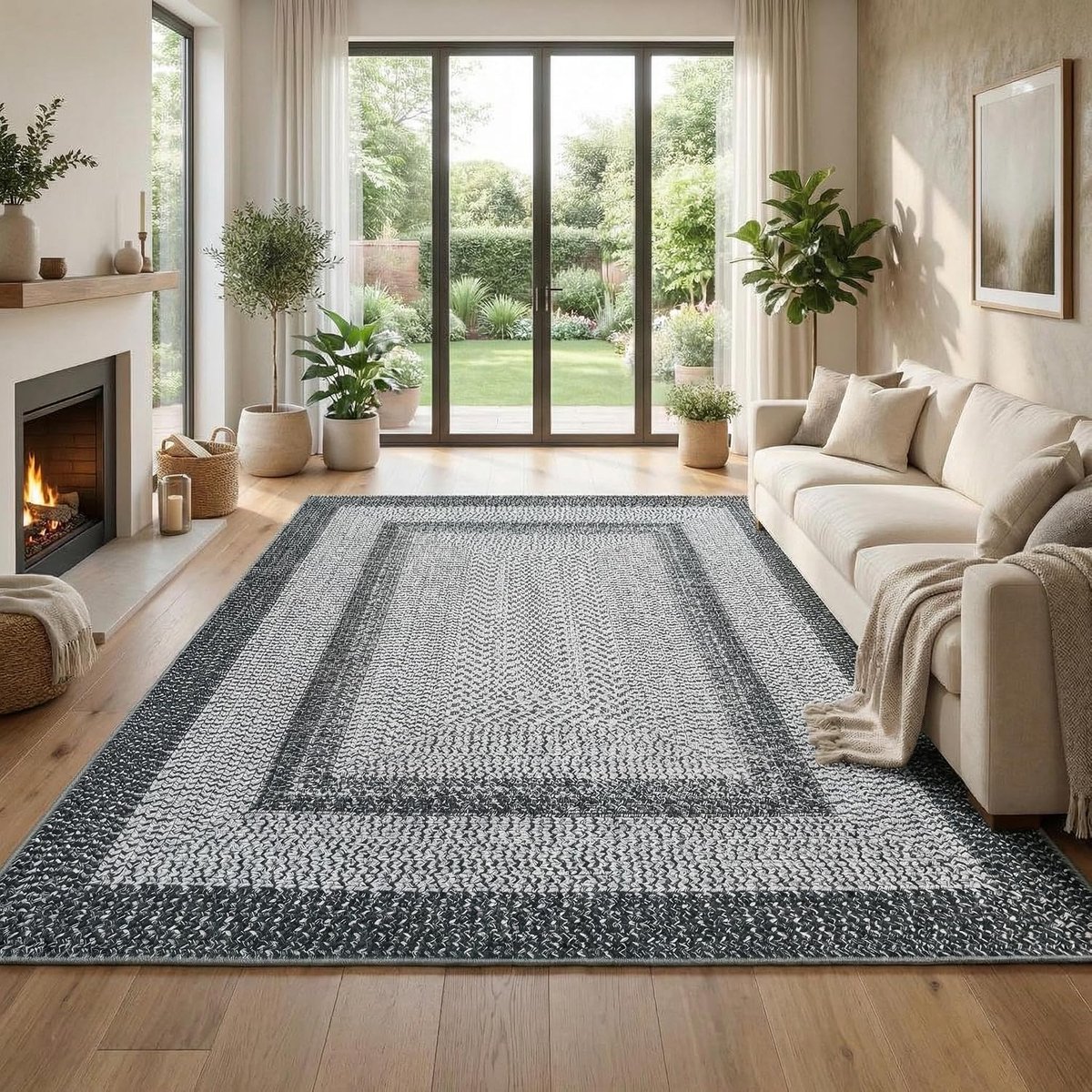 Vloerkleed Modern Geweven Gabion Grijs 160x230 cm Fluweel Polyester TPR Opvouwbaar