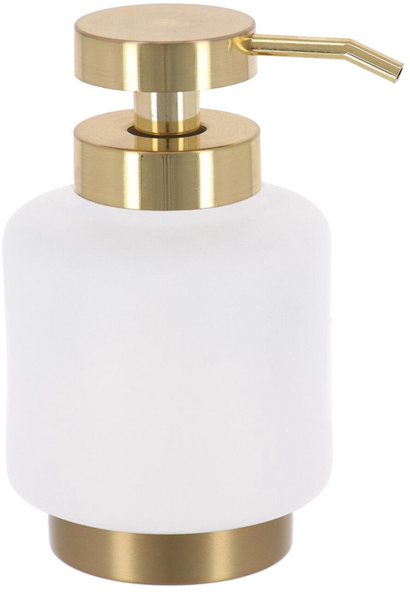 Tendance zeeppomp / zeepdispenser Elba - wit/goud - 450ml - rond - 15 x 9 cm - polyresin