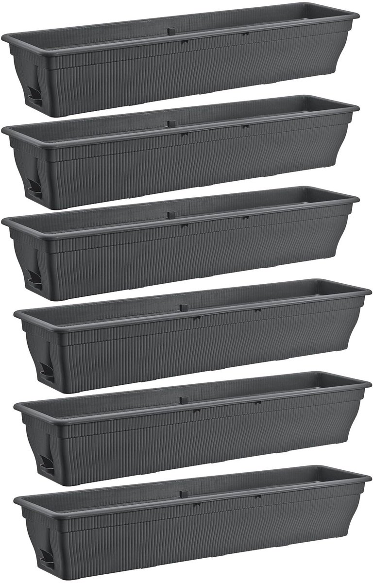 Famanu – Set van 6 balkonbakken van 100 cm met waterreservoir, antraciet, 25 l, weerbestendige bloembakken voor tuin en balkon