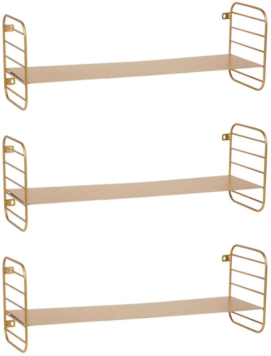 Ostaria Wandplank Angele - 3x - goudkleurig - metaal - 50 cm - muurplank - hangplank