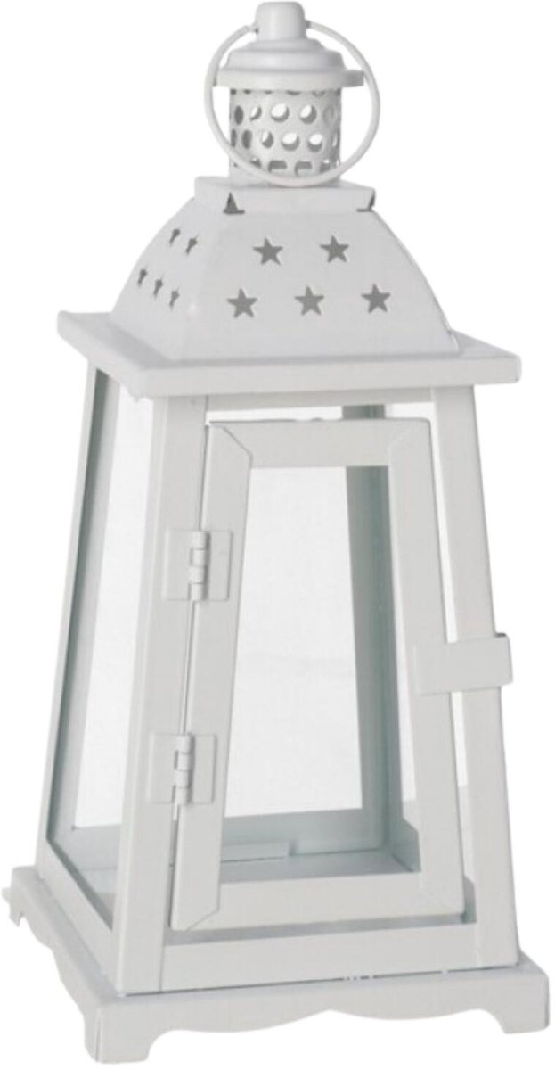 Ibergarden Ambiance Lantaarn / windlicht Terassa - wit - metaal - sfeerverlichting - 12 x 26 cm - voor binnen en buiten