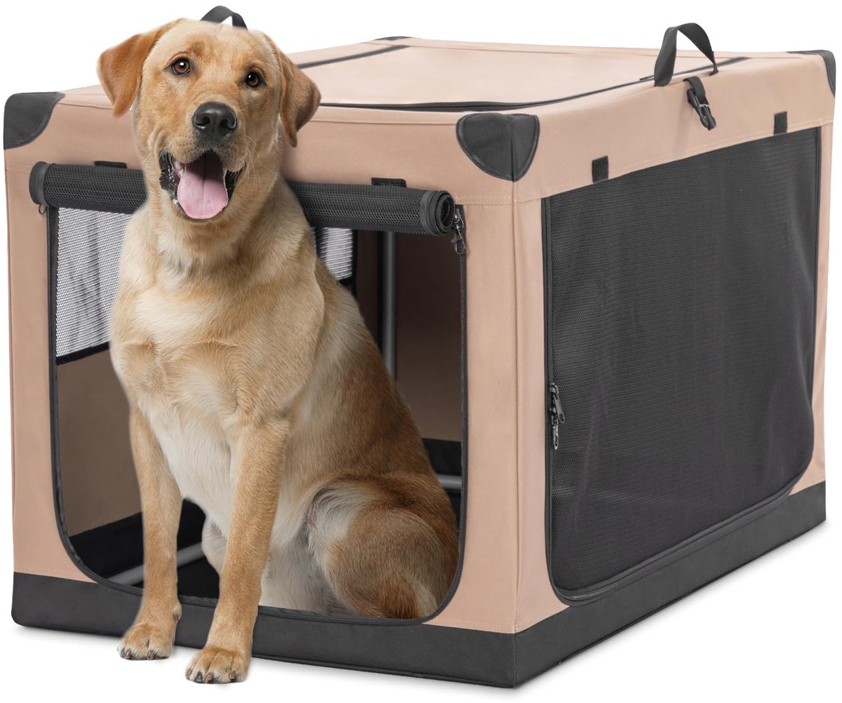 Famanu – Transportbox voor honden, opvouwbare hondentransportbox met stalen buisframe, veilig voor grote, middelgrote en kleine honden