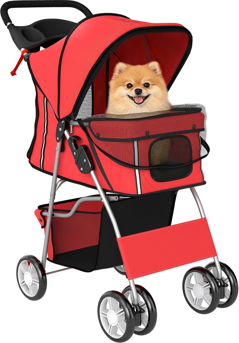 PawHut Hondenbuggy - Staal, 600D Oxford-stof - 75x45x97cm - Rood