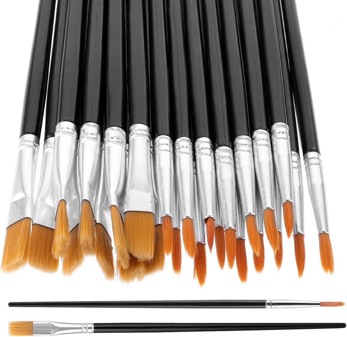 30-delige set verfkwasten, kleine ronde en platte kwasten, nylon haren, ideaal voor acryl-, olie- en aquarelverf, perfect voor kinderen en hobbyisten