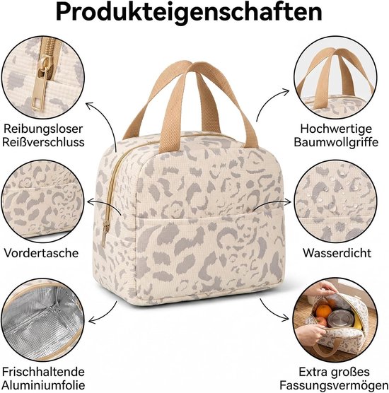 Lichte en compacte geïsoleerde koelbox van 6L voor lunch, ideaal voor werk, school en picknicks in beige — afbeelding 2