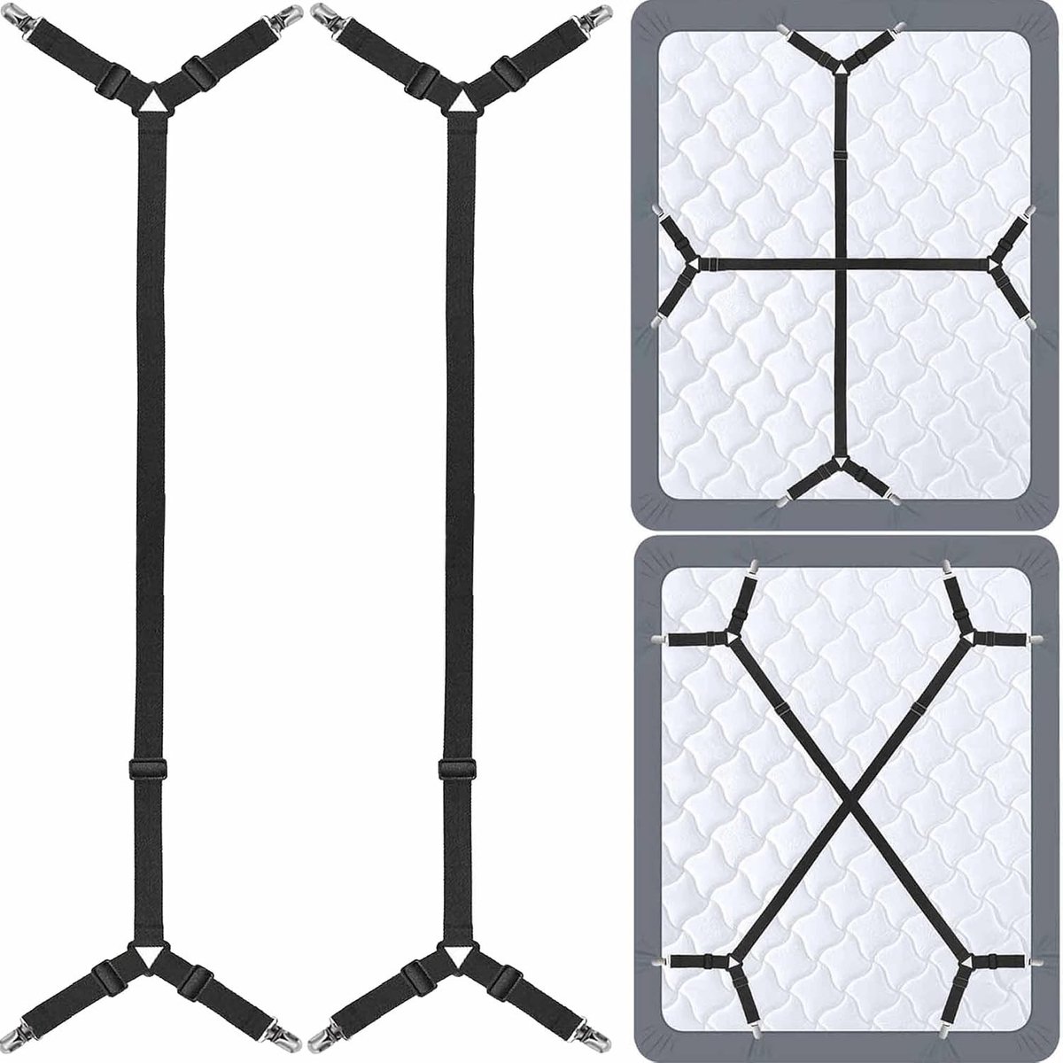 Bed Sheet Holder Straps - Zwart - 2 Stuks - Verstelbare Elastische Band voor Hoeslaken Bevestiging