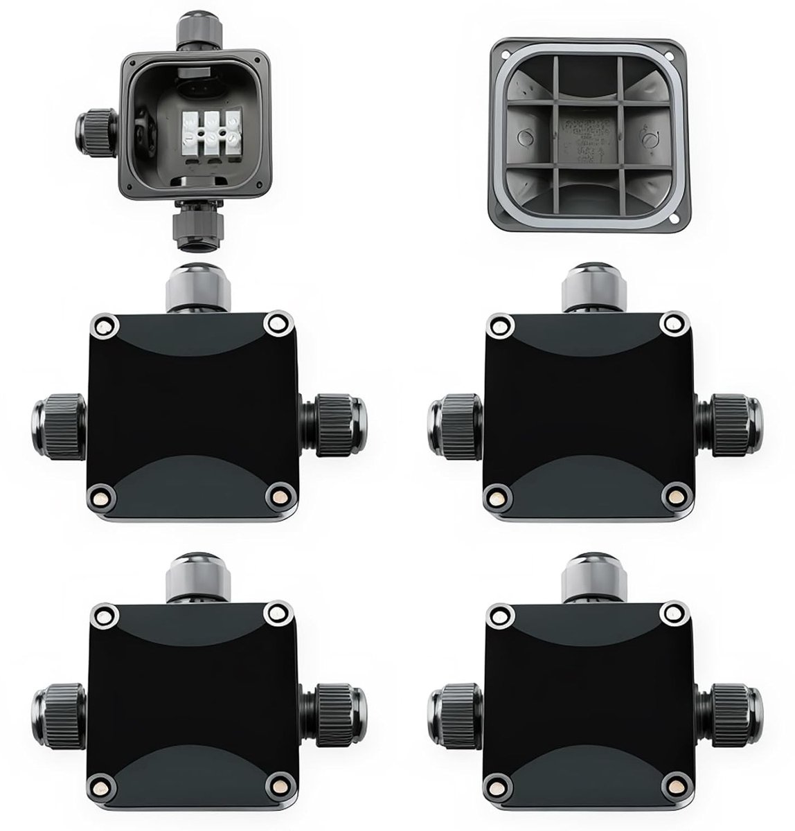 Pack van 4 Waterdichte Aansluitdozen IP66, 3-Weg Kabelplug voor Buiten, Kabelverbinding 5 mm - 10 mm