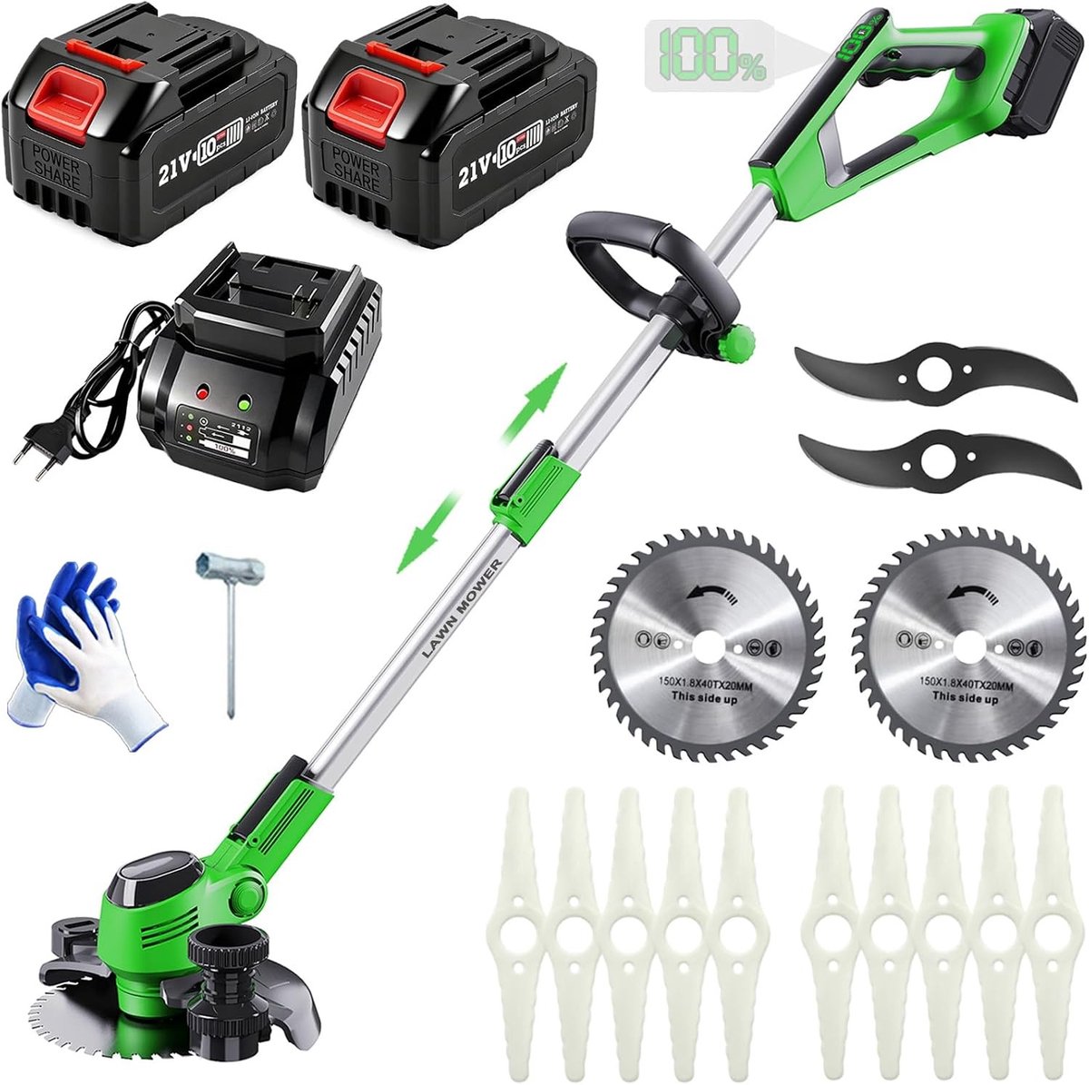 Grastrimmer - Groen - 2-in-1 Accu Grastrimmer met 2 x 4,0 Ah Accu - Voor Tuinonderhoud