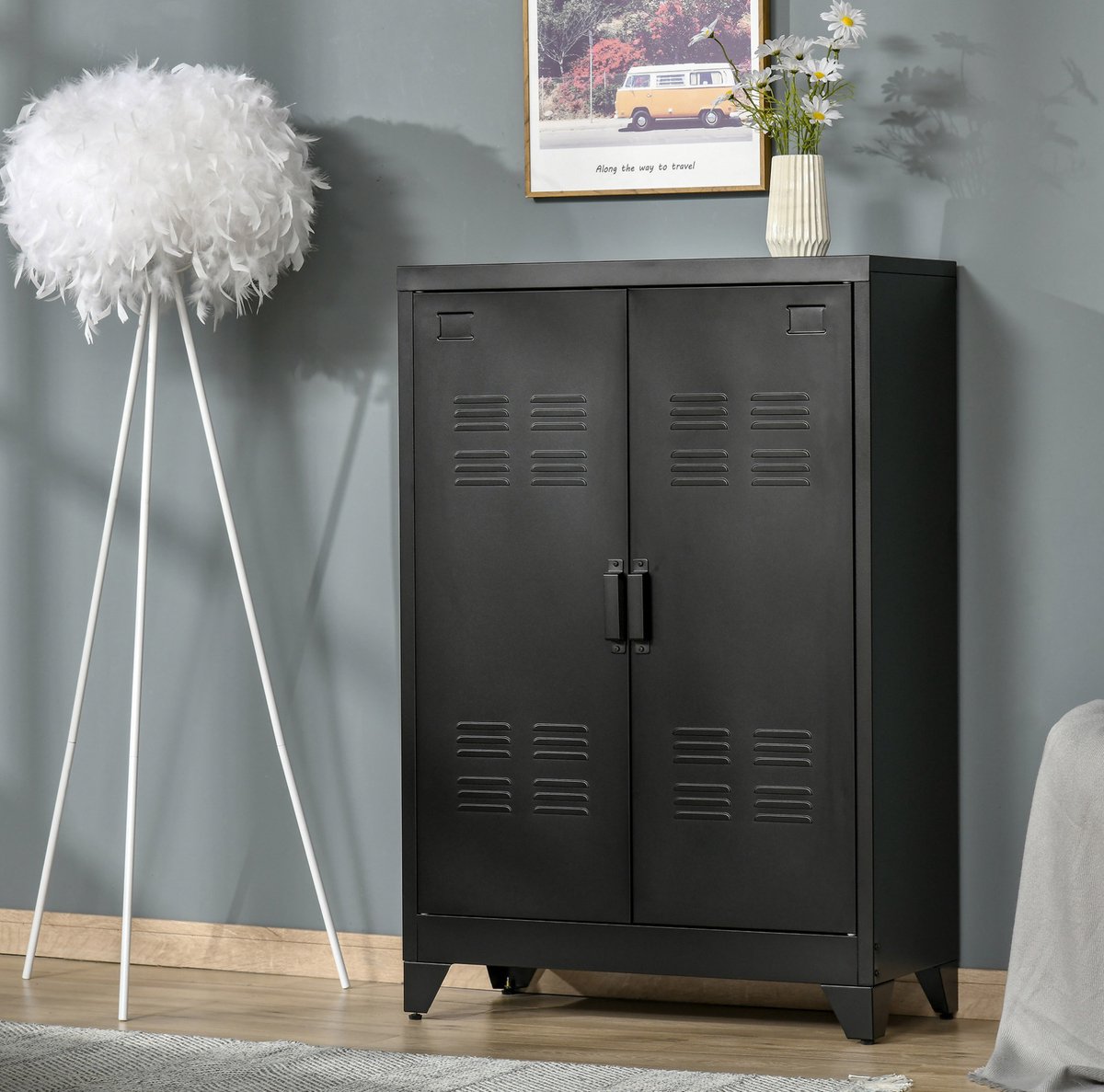 MIVRAY Archiefkast - Metalen Lamellendeuren En Verstelbare Planken - Voor Bureau Woonkamer En Garage - Zwart - 75x33x110 Cm