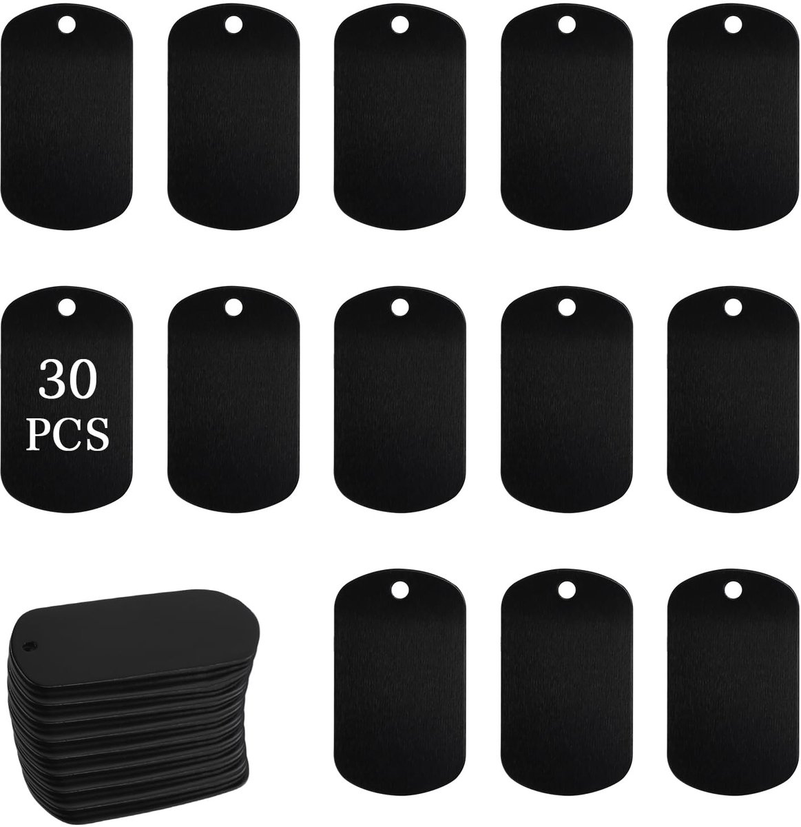 LALAGO 30 stuks lege aluminium stempelkettingen, zwart, hondenpenning kan worden gegraveerd, gepersonaliseerd - ShopVlot