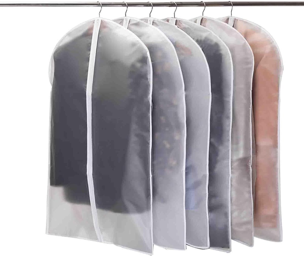 Translucente Kledinghoezen 6 Stuks, Hoogwaardige Ritsen 60X100CM, Vochtbestendige Bescherming voor Kostuums, Hemden, Jassen en Jurken, Ideaal voor Kledingopslag en Organisatie