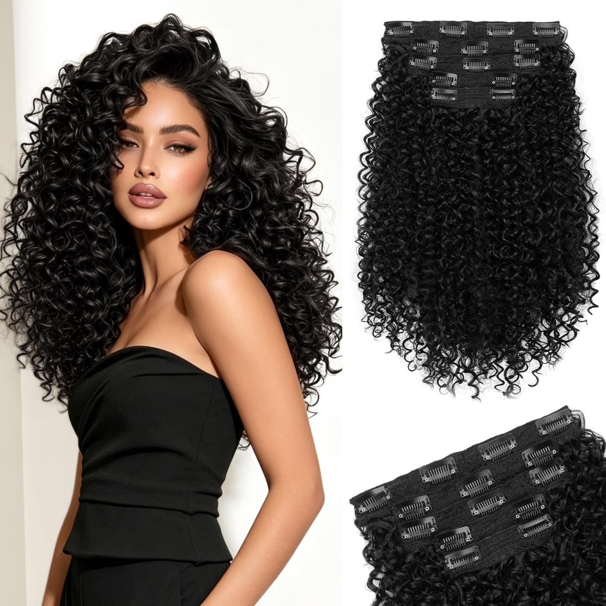 Sofeiyan 5-delige Clip-in Haarextensies,40 cm Krullende Haarextensies voor dun Haar,Langdurige Krullen Synthetische - ShopVlot