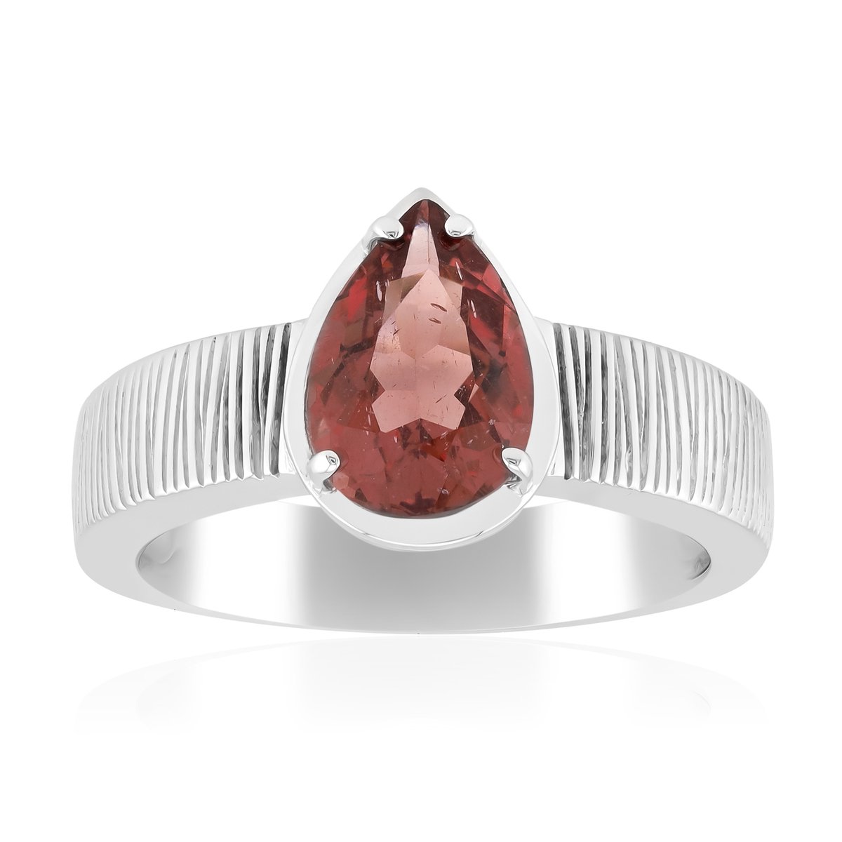 Cavill - Ring 925 Sterling Zilver Gerhodineerd - 1,19 ct Rode Apatiet Peervorm - Handgemaakt Braziliaans - Elegante Lijnpatroon
