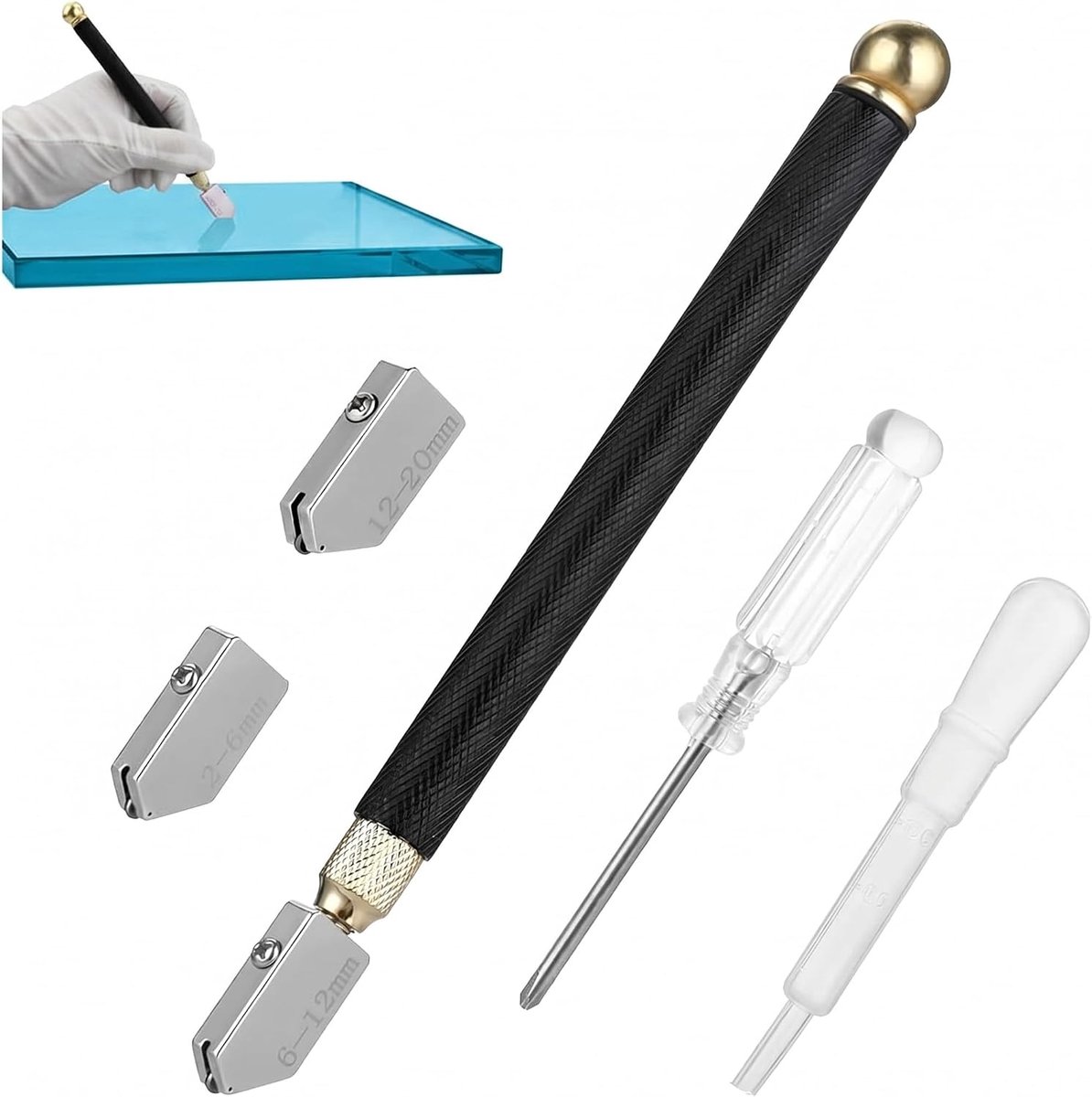 Diamantglassnijder 2-20 mm - glassnijgereedschap in potloodstijl van carbide - professionele glassnijder met olievoorziening voor glas - tegels - spiegel - mozaïek (5 stuks)