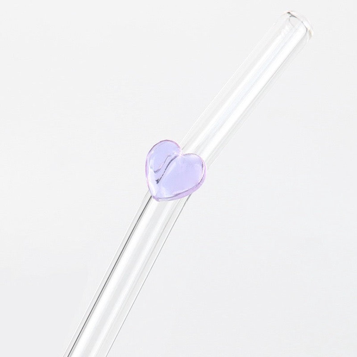 Stasia Glazen Rietje met Licht Paars Hart Set van 5 – Transparant Drinkrietje – Glazen Rietje – Luxe Design