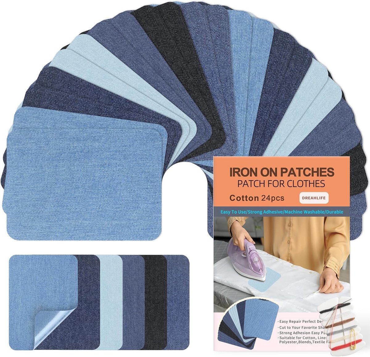 Opstrijkbare Patches - Schaduwen van Blauw - 7.5 x 10.5 cm - Duurzame Denim Reparatiepleisters - Voor Kleding en Jeans