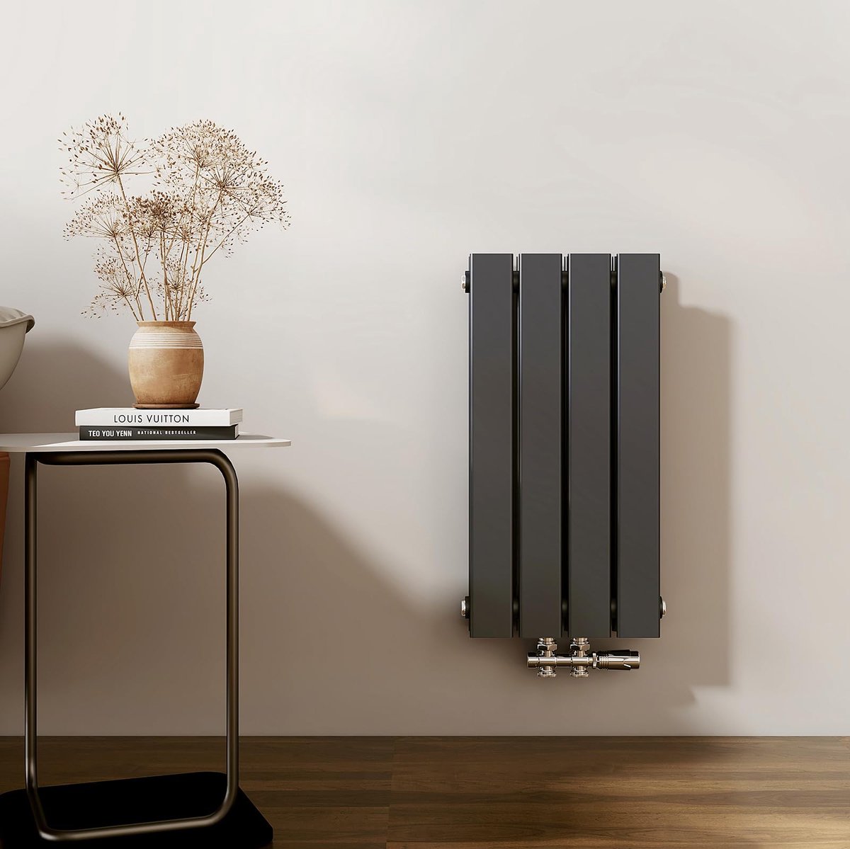 EMKE Design radiator, klein, 600 x 304 mm, verticale platte radiator met middenaansluiting, dubbellaags paneelradiator - ShopVlot
