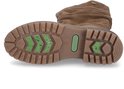 Zool van de laars met een bruin profiel en groene details, voorzien van het 'Remonte' merk.