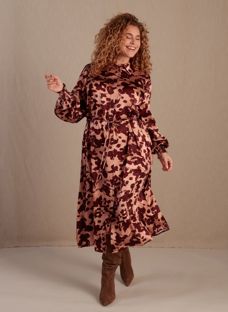 YEST CURVE Tess Dresses - Wine Red/Multi Colou - maat 2(50)