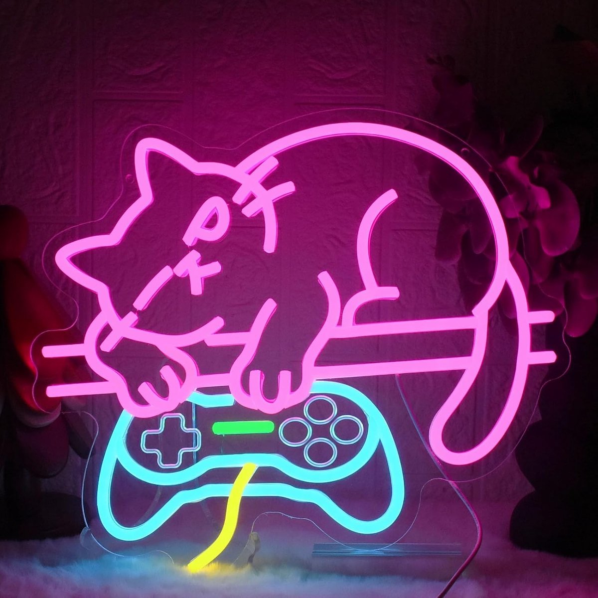 Gamer Neonbord - Gamepad Kat - 37 x 32 cm - Flexibele LED met USB Aansluiting - Voor Gamers