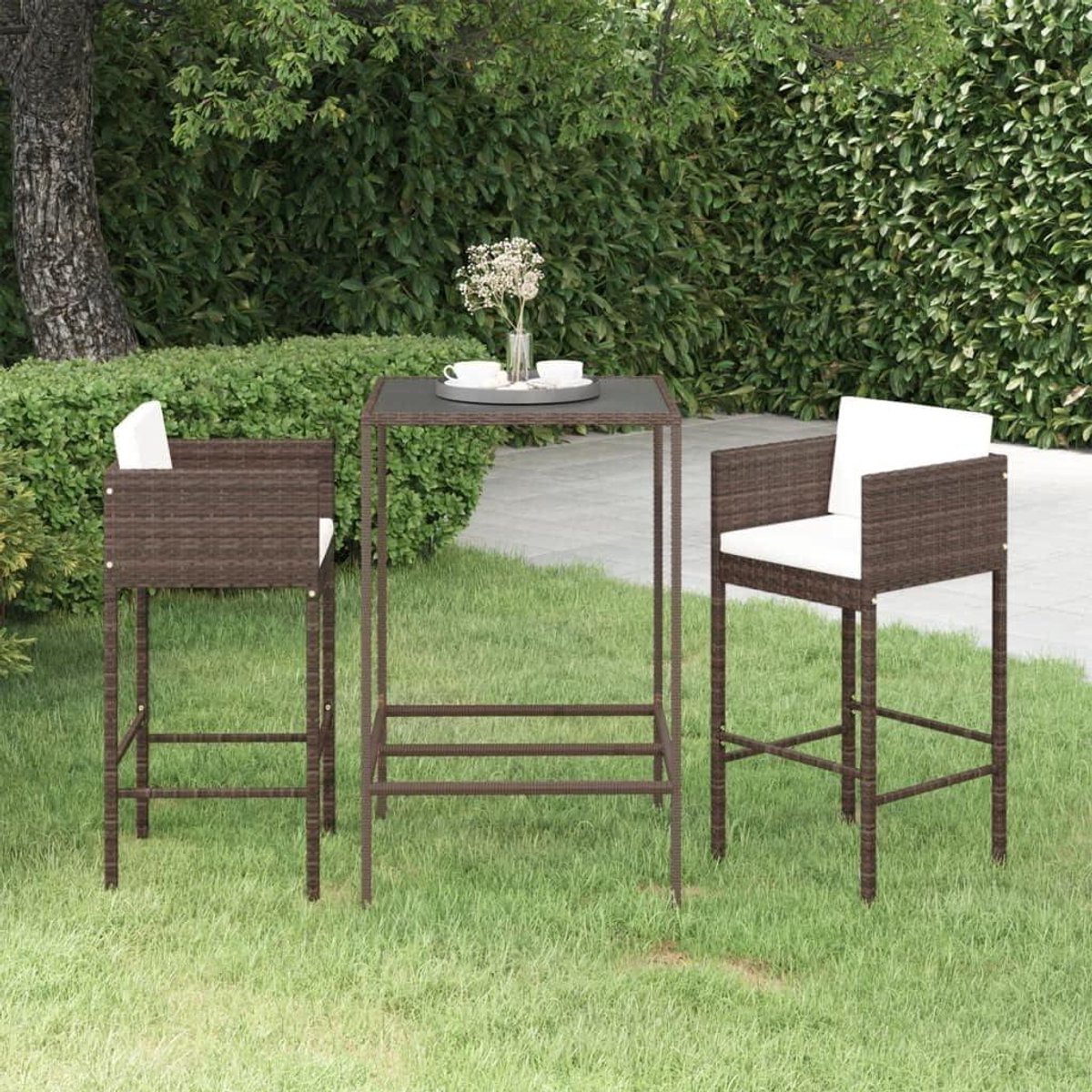 Tuinbarset 3-delig - Terras Zitgroep - Buiten Ontspannen - Weerbestendig Rotan - 70x70x110cm - Bruin