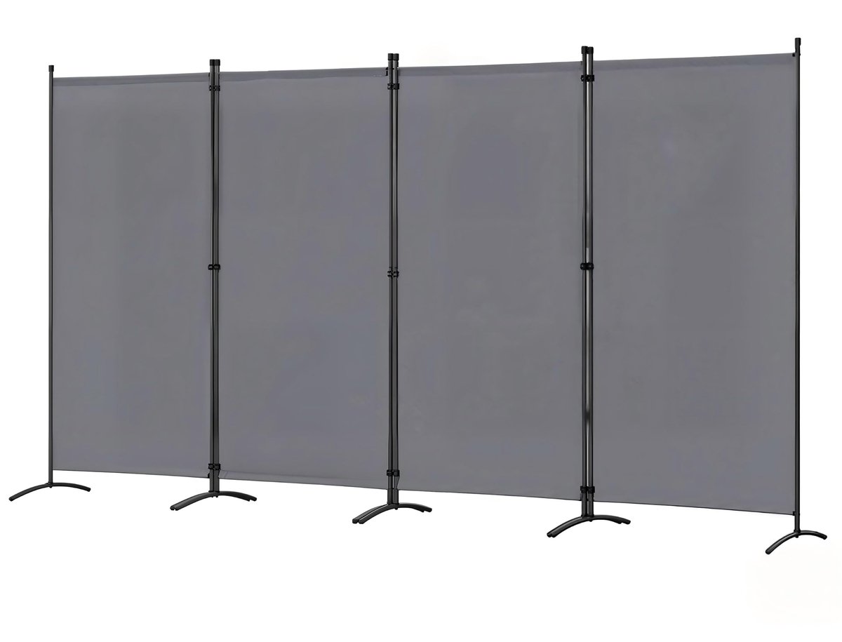 Famanu Kamerscherm van 4 panelen, kamerverdeler en beschermscherm voor woonkamer en tuin, buitengebruik, 324 x 180 cm, grijs