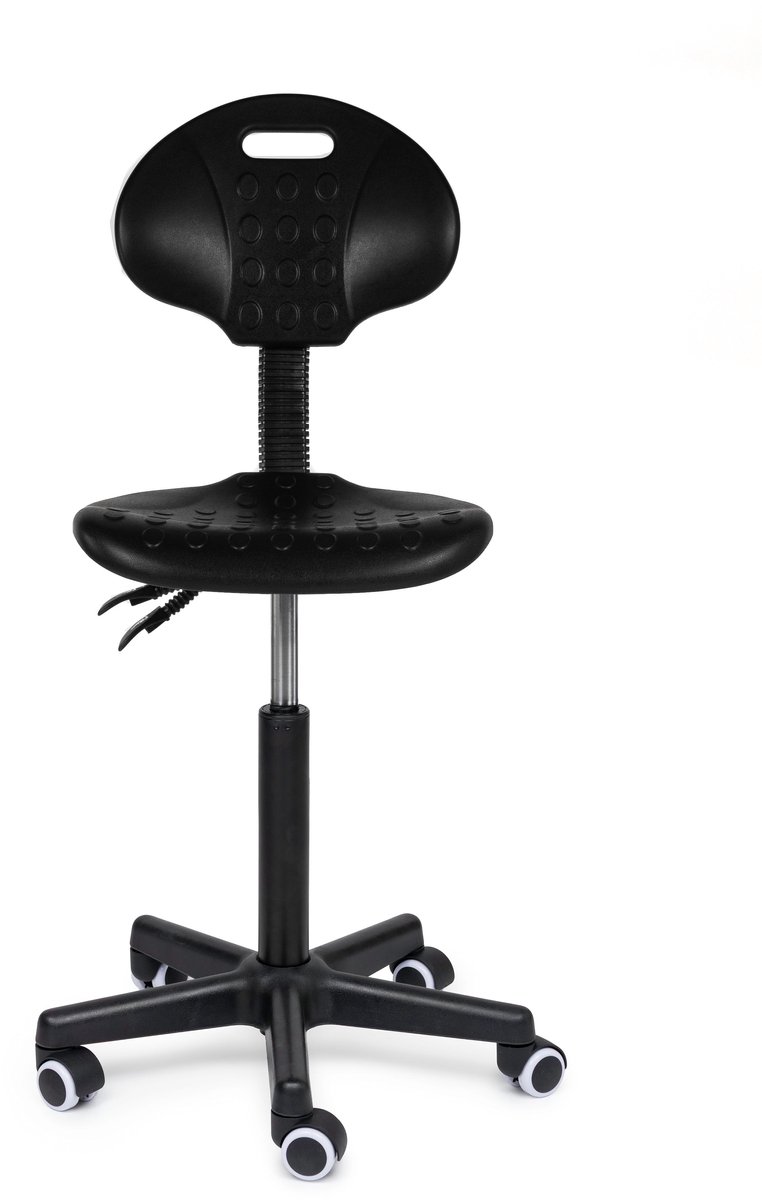 Ergonomische Werkstoel Zwart Op Wielen - Black Laag (40-57cm) / zonder Voetsteun / Standaard wielen