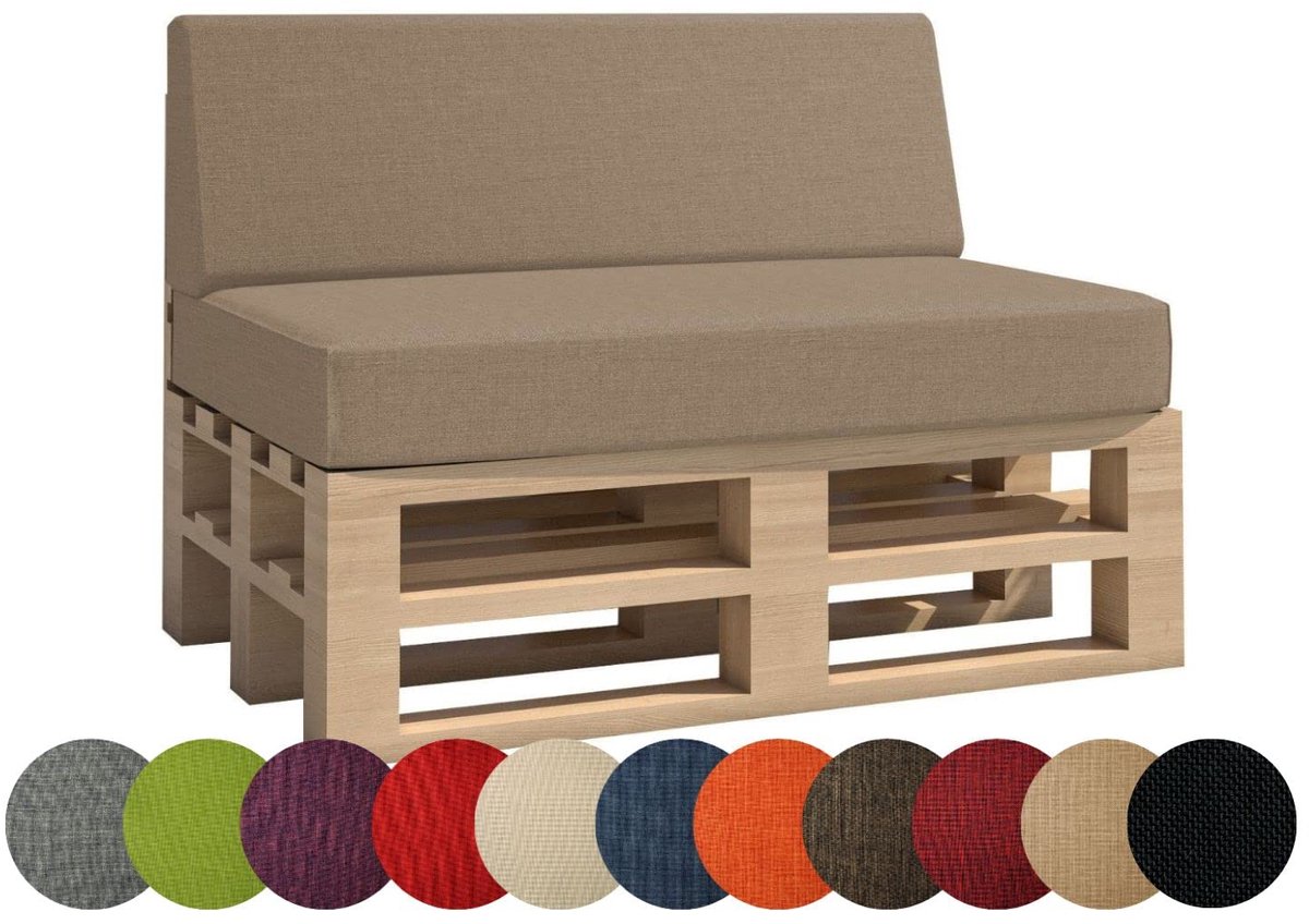 Famanu – Palletkussen, tuinkussen, wasbaar, verwijderbaar zitkussen, rugkussen, set van 2, cappuccino