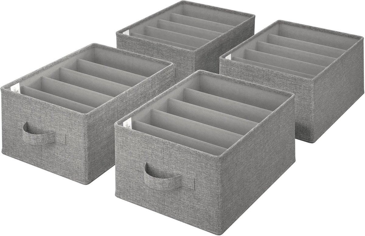 Set van 4 Vouwbare Kleding Organizer voor Kasten, Ideaal voor Sweaters en Lades, Donkergrijs