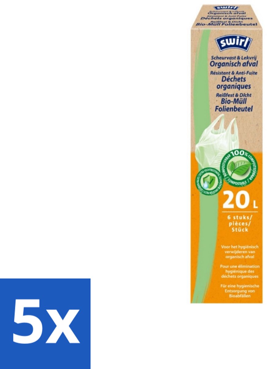 Swirl – Pedaalemmerzakken – Bio – 20 L – 6 zakken - Bulkverpakking - 5 stuks