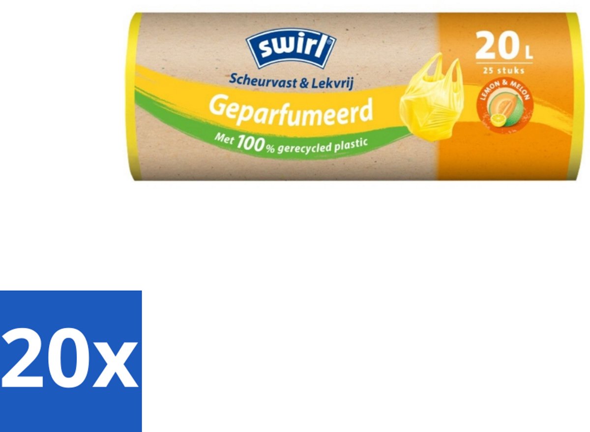 Swirl – Vuilniszakken 20 L – Handvat – Lemon & Melon Geparfumeerd – 25 zakken - Bulkverpakking - 20 stuks
