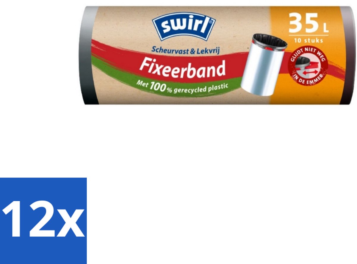 Swirl – Pedaalemmerzakken – 35 L – Fixeerband – 10 zakken - Voordeelverpakking - 12 stuks