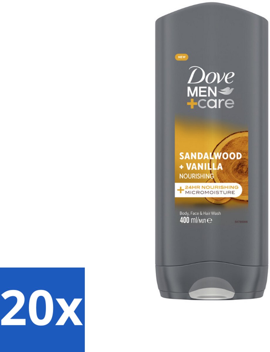 Dove – Douchegel – Men+Care Sandalwood & Vanilla – 400 ml - Bulkverpakking - 20 stuks