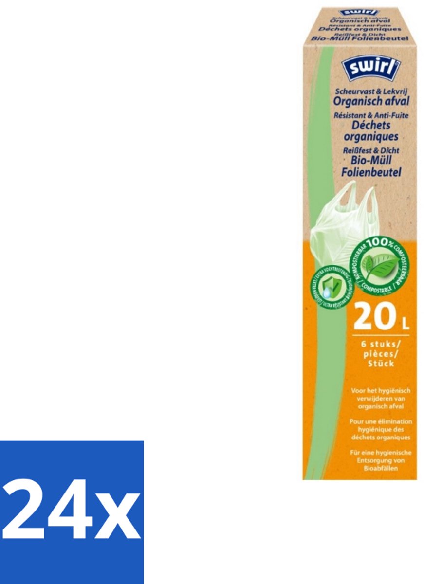 Swirl – Pedaalemmerzakken – Bio – 20 L – 6 zakken - Voordeelverpakking - 24 stuks