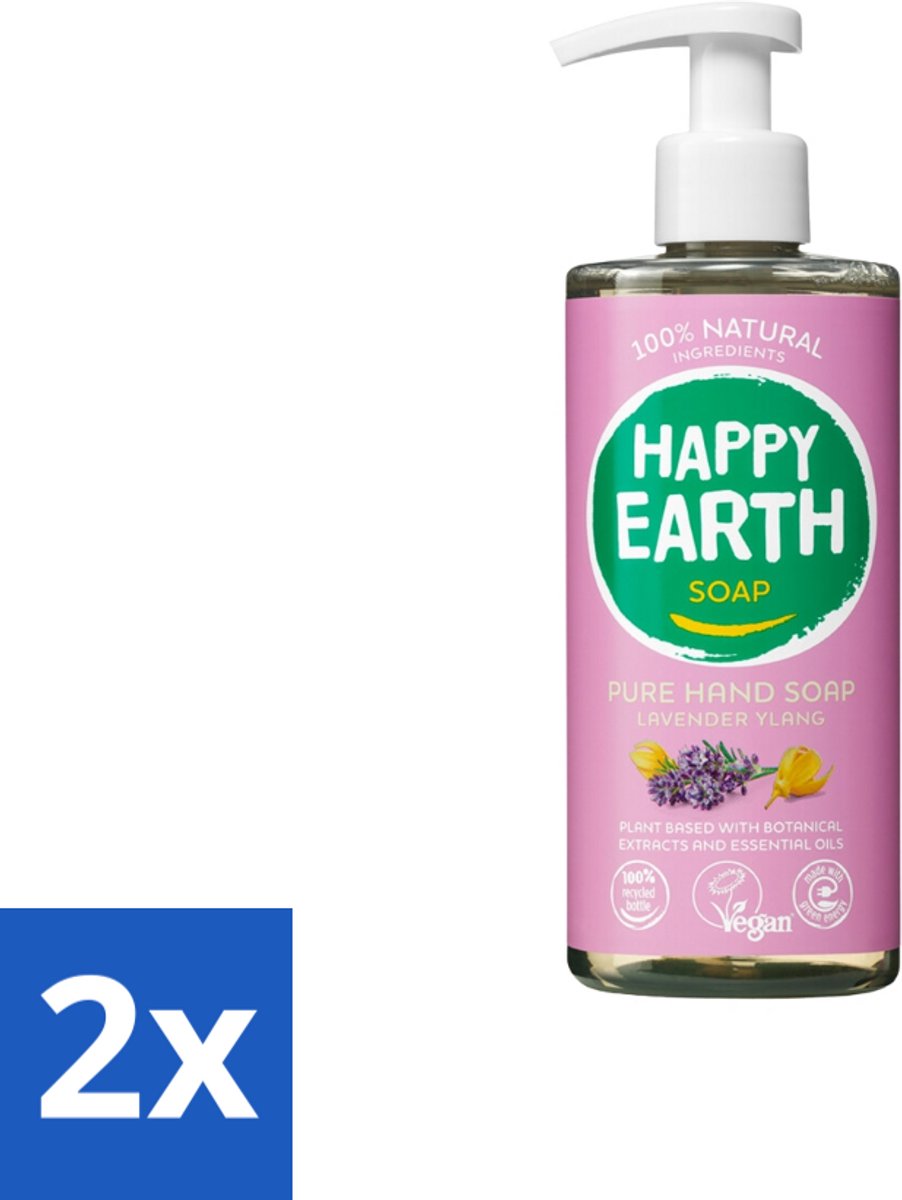 2 x Happy Earth – Handzeep – 100% Natuurlijk Lavender Ylang – 300 ml - Natuurlijke Handzeep - Vegan Handzeep - Lavendel Handzeep - Ylang Handzeep - Huidvriendelijke Handzeep