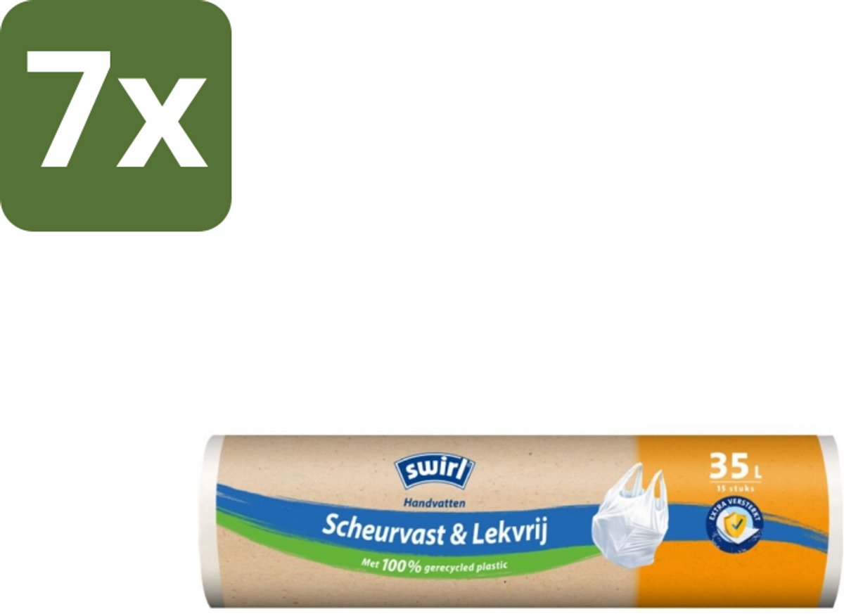 7 x Swirl – Vuilniszakken – 35 L – Handvatten – 15 zakken - Koffie - Koffiezetapparaat - Koffiezetapparaat