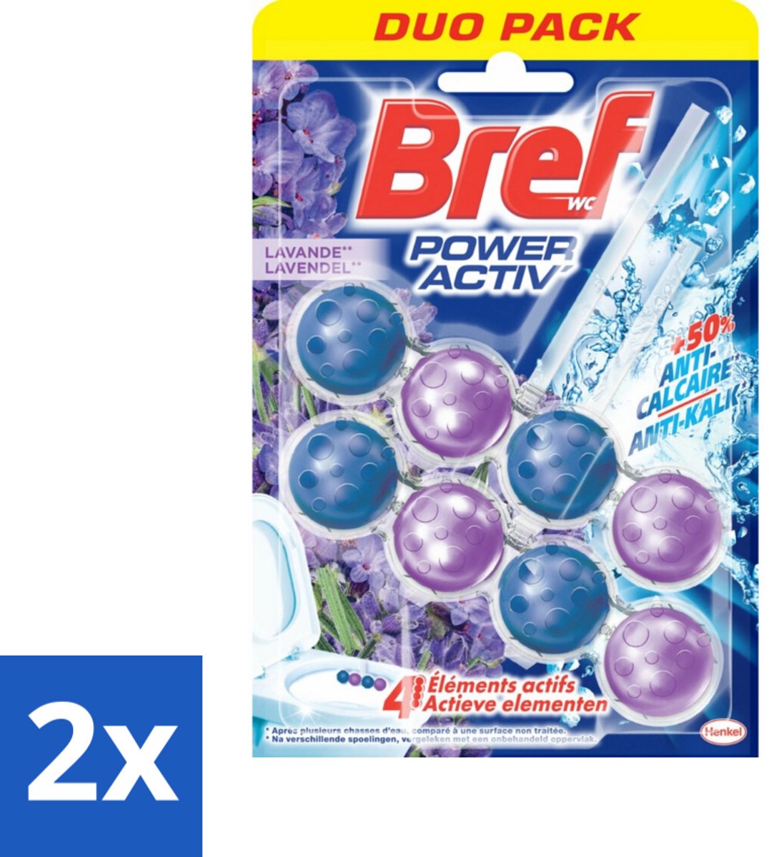 2 x Bref - Toiletblok - Lavender - Toiletblok Lavender - Reiniging Toilet - Frisse Geur Toilet - Kalkaanslag Voorkomen - Paars Water Toilet