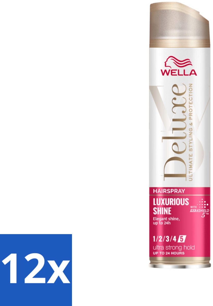 12 x Wella – Deluxe Luxurious Shine – Haarspray – 250 ml - Haarspray - Glans - UV Bescherming - Anti-pluis - Hittebescherming