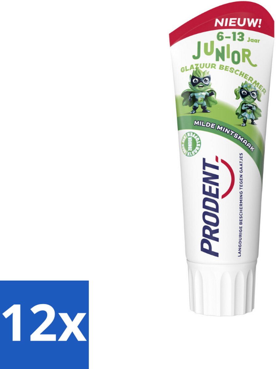 12 x Prodent – Tandpasta Glazuurbeschermer – Kids 6+ – 75 ml - Glazuurbeschermende Tandpasta - Kindertandpasta - Gaatjespreventie - Fluoride - Wisselgebit