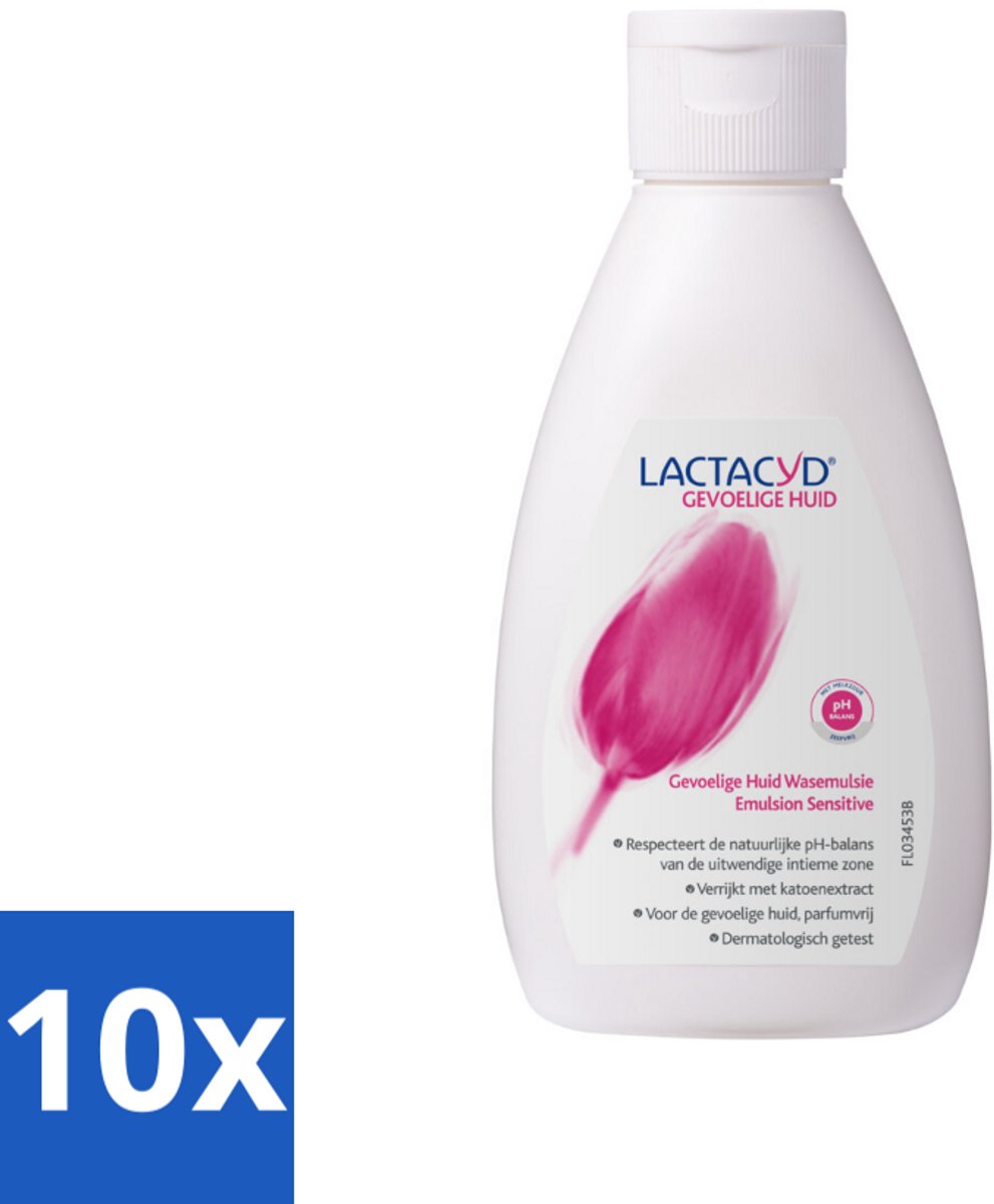10 x Lactacyd – Sensitive – Extra Mild – 200 ml - Gevoelige Huid Wasemulsie - Intieme Wasemulsie - Melkzuur - Katoenextract - PH-vriendelijk