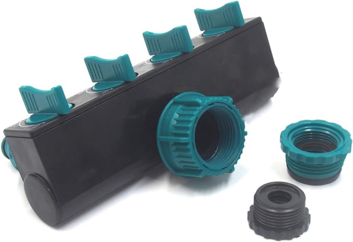 4-weg Waterslangsplitter voor Tuinbesproeiing en Autowassen, ABS-kunststof Adapter met Meerdere Uitgangen, 33 mm, 25 mm, 20 mm