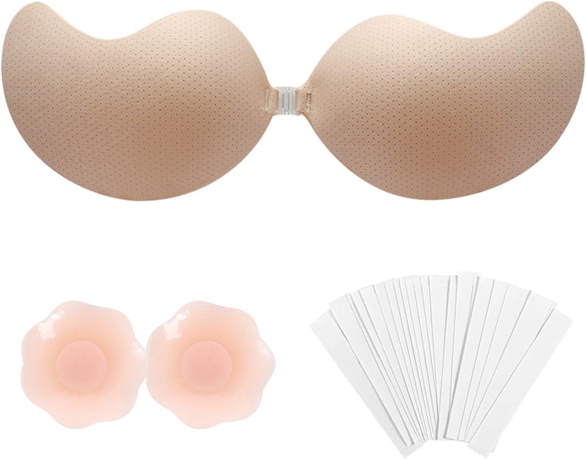 Adhesieve Strapless Push Up Bh met Herbruikbare Tepel Pads voor Bruidsjurk en Feestkleding